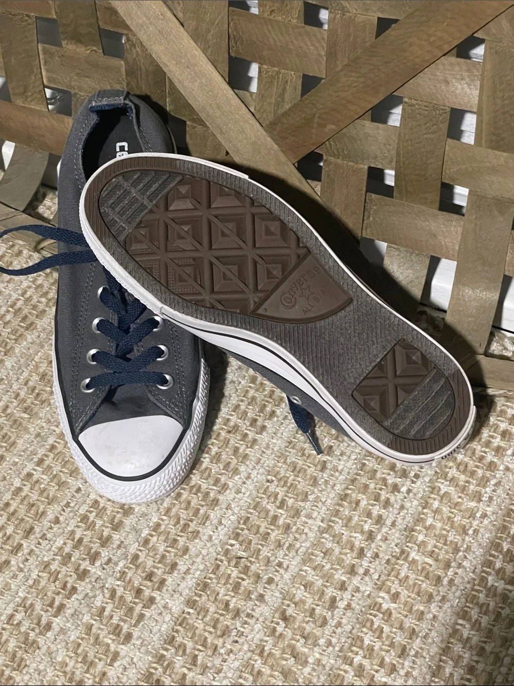 Converse Gray Canvas Low-Top Sneakers with Navy Laces